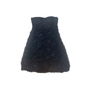 Sue Wong Black Strapless Cocktail Dress Textured Floral Rosettes Size 4